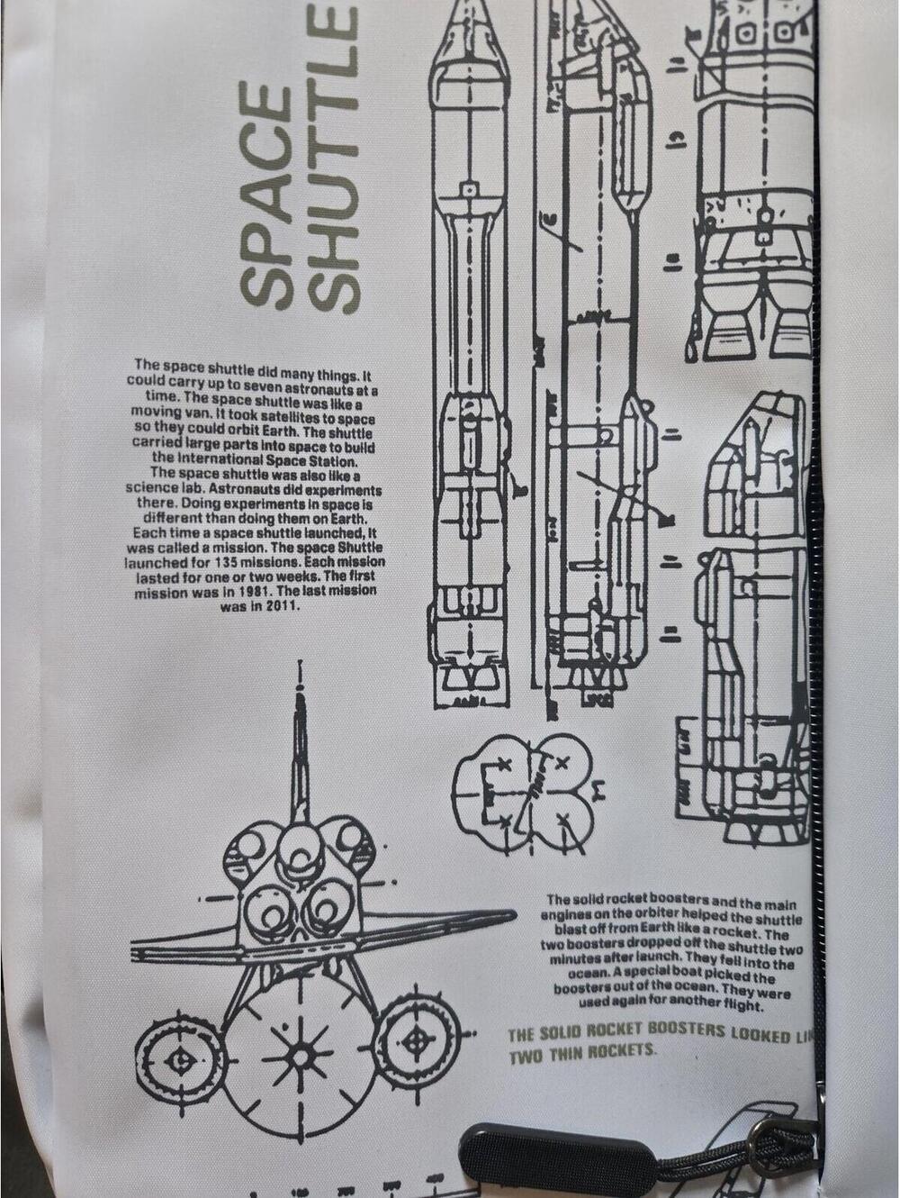 NASA Space Shuttle Blueprint Graphic Backpack with USB Port - Picture 4 of 7